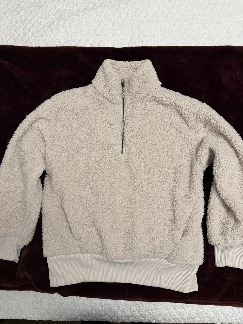 American Eagle Beige Sherpa Quarter-Zip Jacket Like New, S
